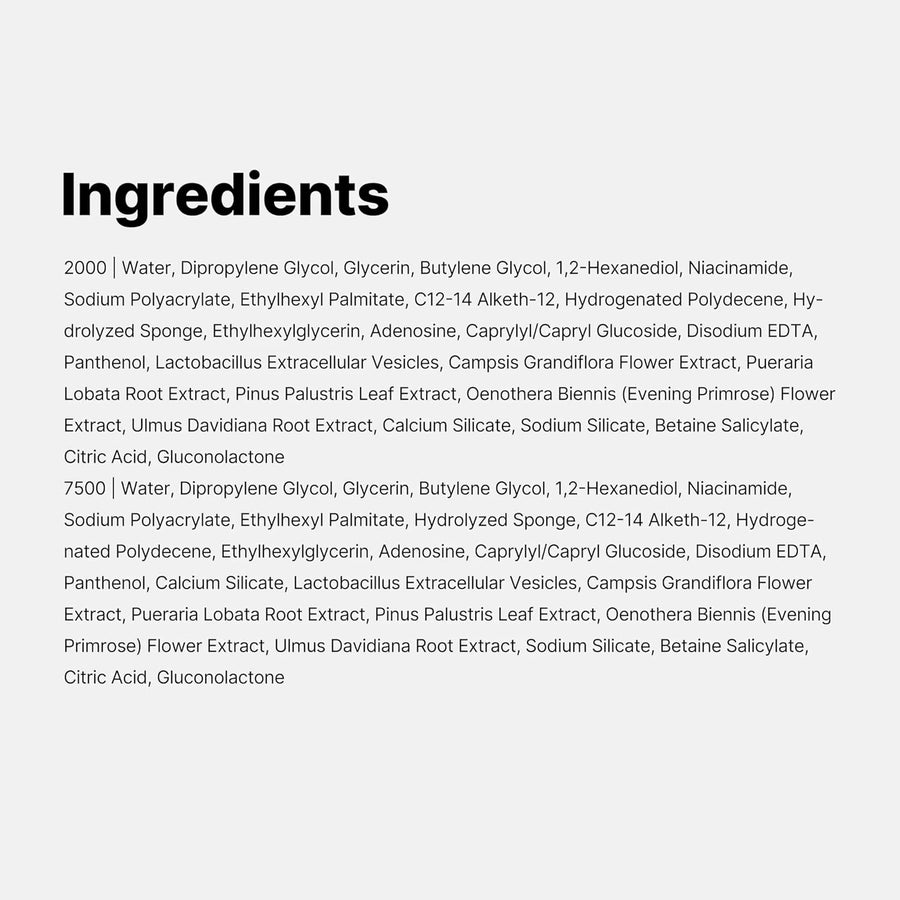 Medicube spicule facial serum ingredients list showing key components and concentrations for effective skin care.