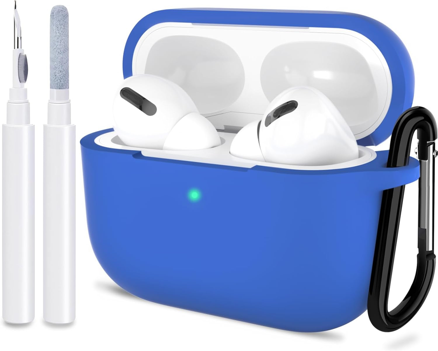 ATUAT for Airpods Pro 1St/2Nd Generation Case Cover, Protective Silicone Skin Accessories with Keychain for Women Men for Apple Airpods Pro 2019/2022 Charging Case,Front LED Visible-Midnight Green