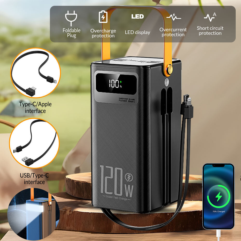 120W 70000Mah Portable Power Bank Large Capacity External Battery Fast Charging
