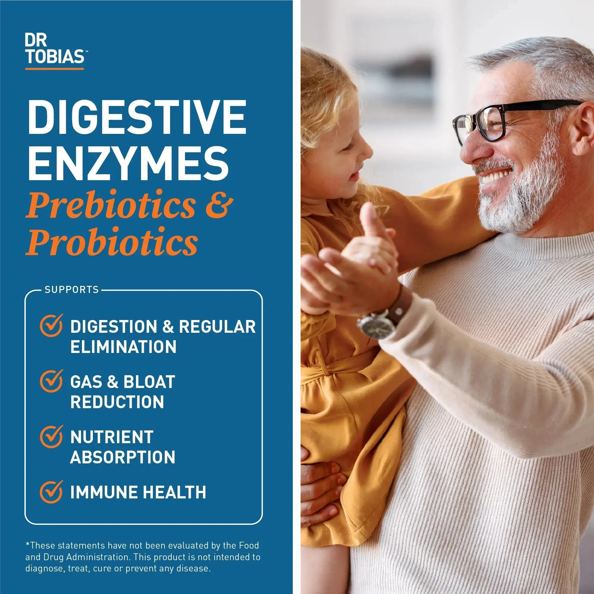 Dr. Tobias Digestive Enzymes - 120 Capsules, 60 Servings (2 Daily) | Includes Probiotics, Prebiotics and Postbiotics Bromelain, Amylase, Lipase, for Better Digestion & Immune Function.