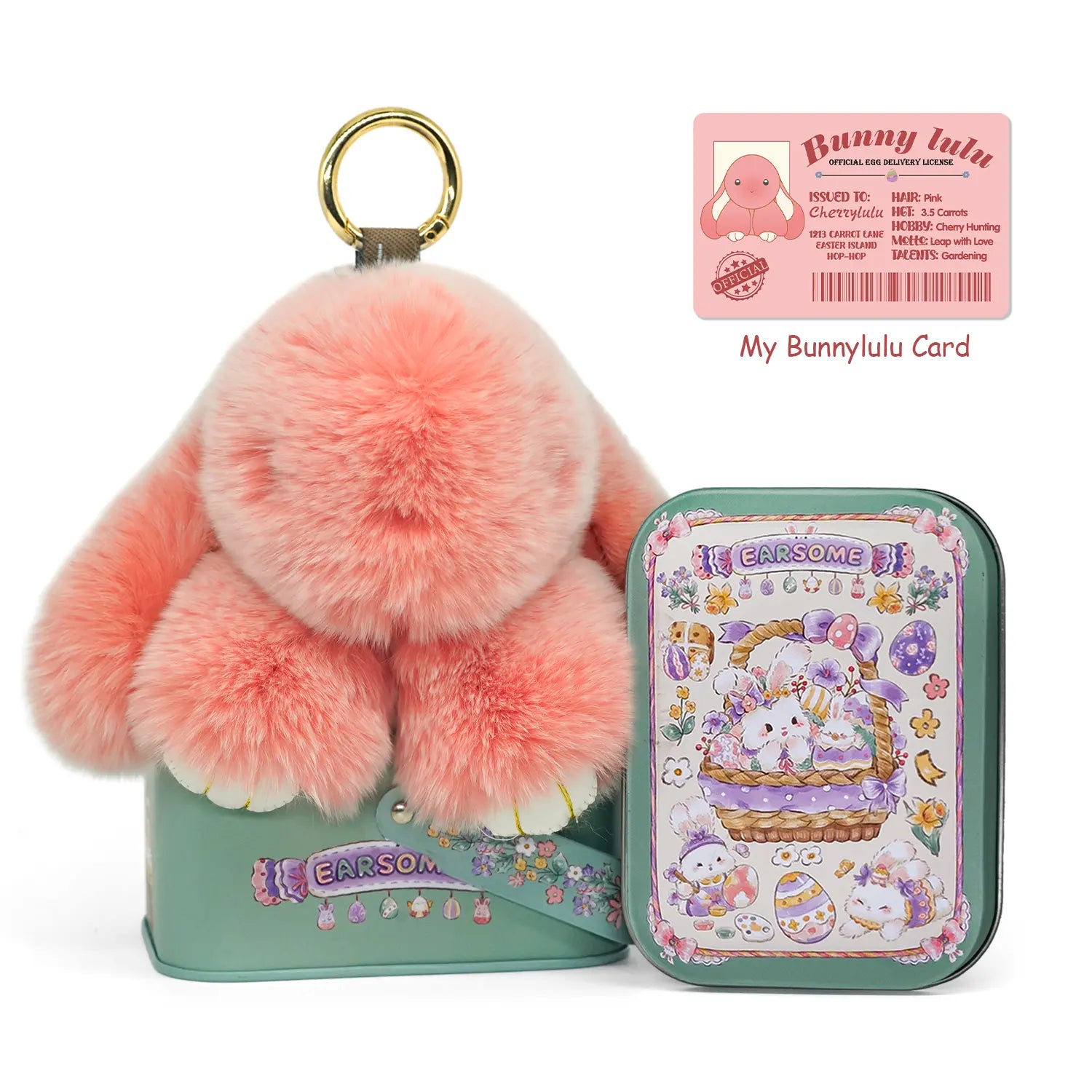 【Bunnylulu】Handmade Bunny Pompom Keychain with Tin Box, Summervibes Graduation Gift for Friends & Students, Stress-Relief Charm, Keepsake Gift