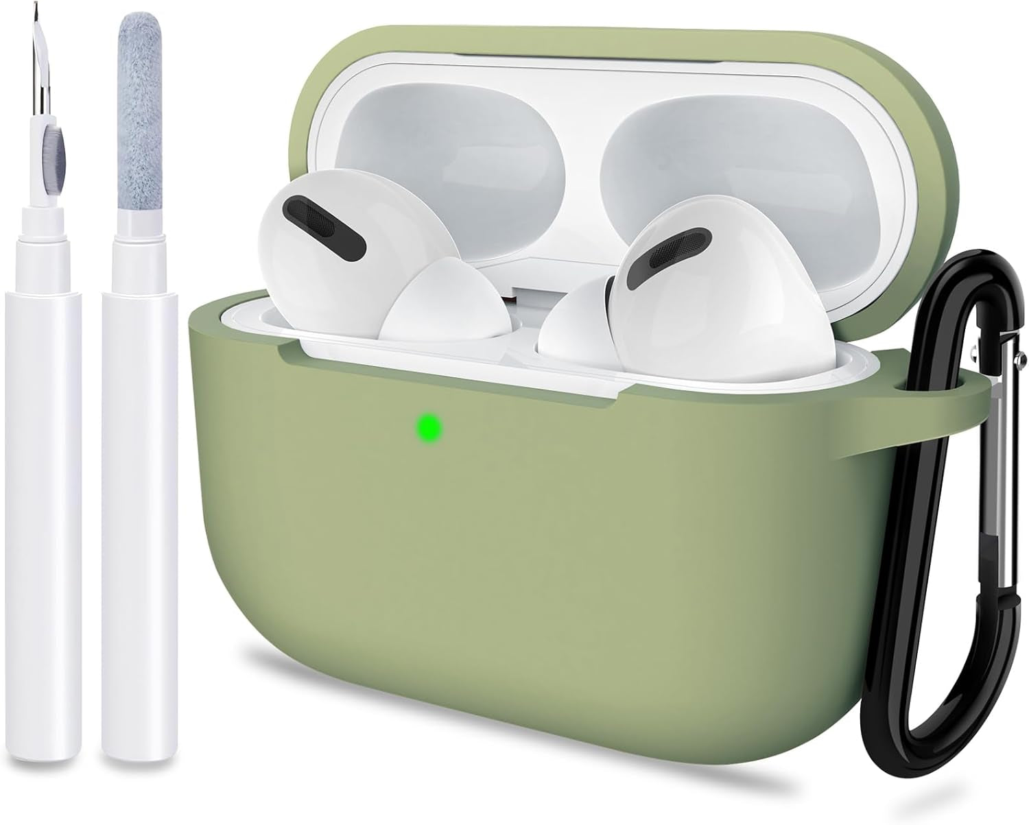 ATUAT for Airpods Pro 1St/2Nd Generation Case Cover, Protective Silicone Skin Accessories with Keychain for Women Men for Apple Airpods Pro 2019/2022 Charging Case,Front LED Visible-Midnight Green