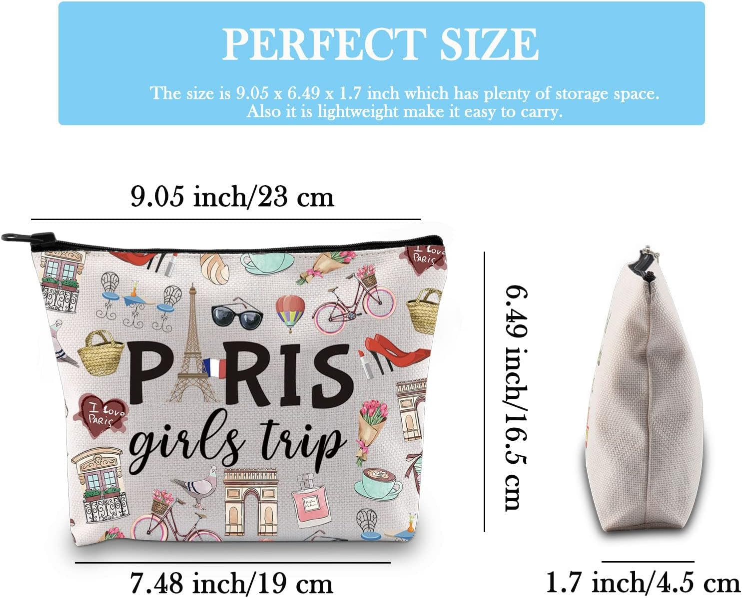Paris Weekend Gift Bag - Vacation Theme Travel Bag with Paris Skyline Design - Perfect for Girls&