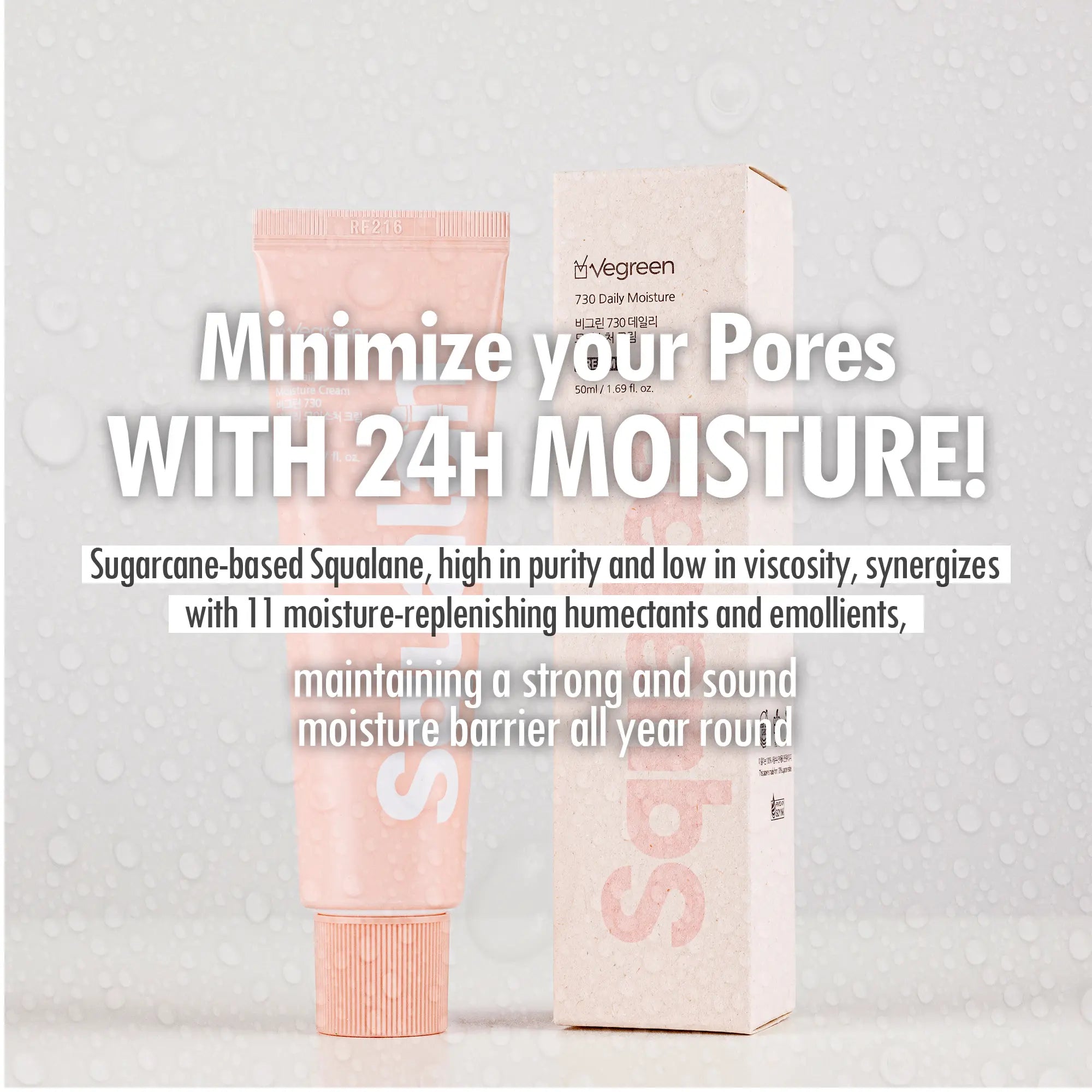 VEGREEN 730 Daily Face Moisturizer Cream with Squalane – Lightweight & Hydrating Korean Facial Moisturizer for Dry & Combination Skin, Skin Barrier Repair & Age-Defying Glow, 1.69 Fl Oz
