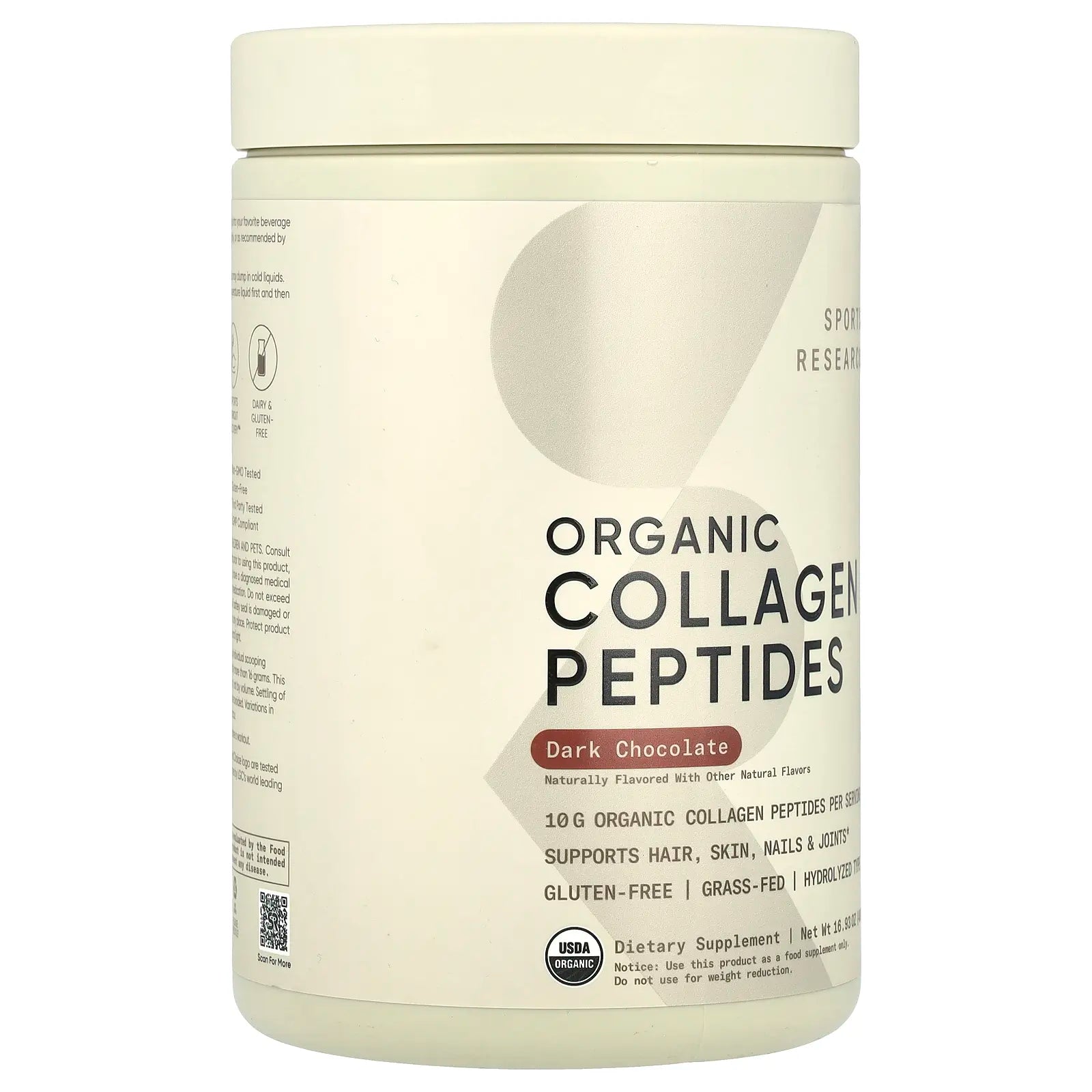 Sports Research Organic Collagen Peptides, Dark Chocolate, 16.93 Oz (480 G)