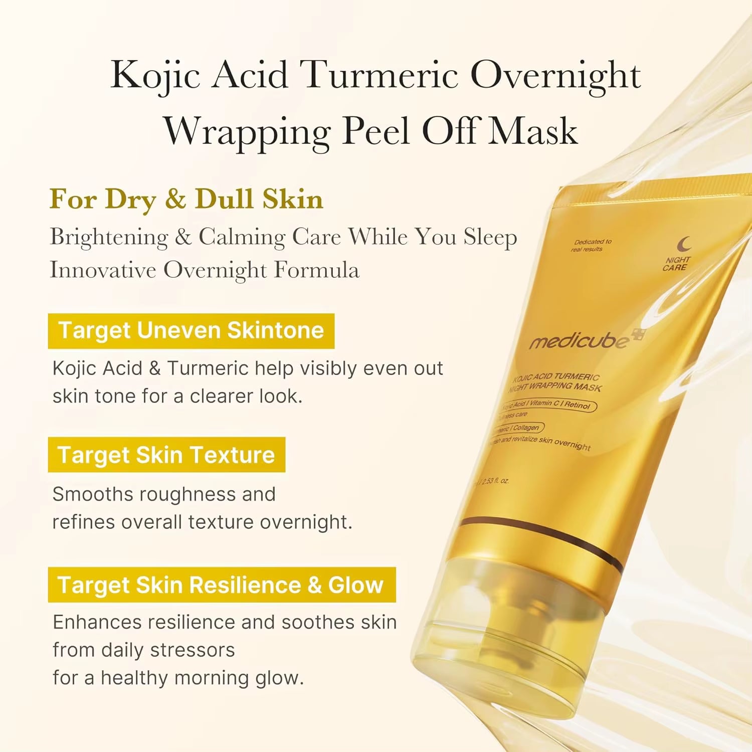Free Brush Medicube Turmeric Overnight Wrapping Face Care Wrinkle Turmeric Collagen over Night Wrapping Peel off Facial Mask