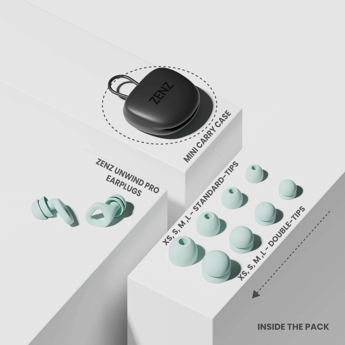 ZENZ - Unwind Pro Earplugs in a mini carry case with various ear tip sizes for noise-reducing earplugs for better sleep.