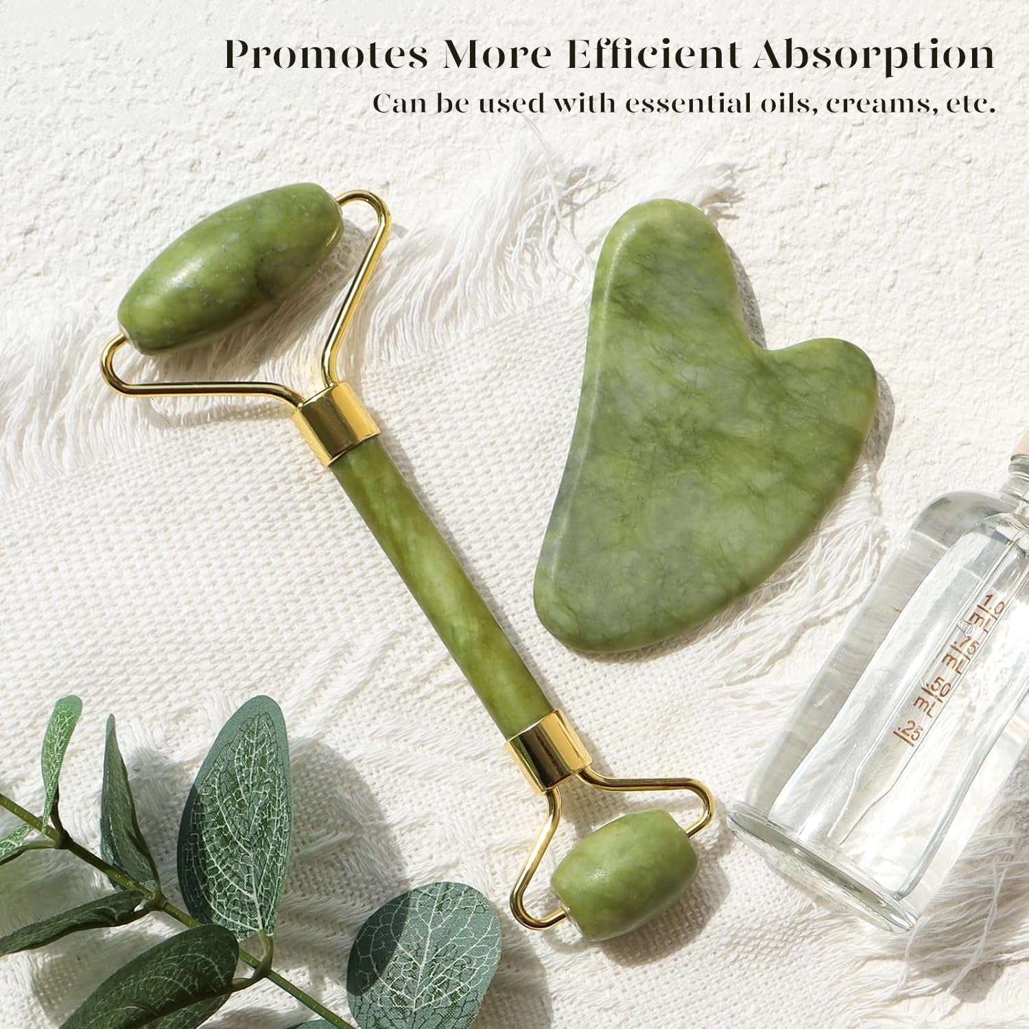 Jade Roller & Gua Sha, Natural Jade Face Roller Gua Sha Tool Facial Skin Care Supplies, Green