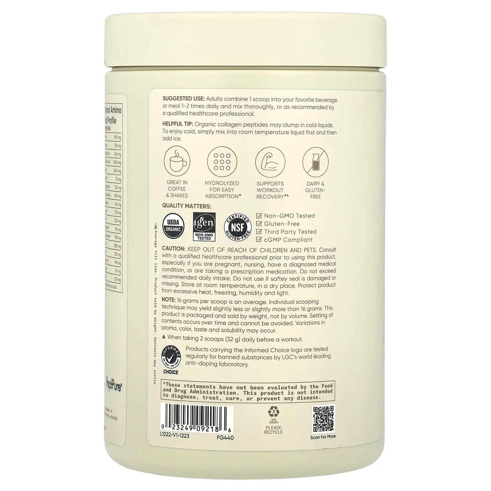Sports Research Organic Collagen Peptides, Dark Chocolate, 16.93 Oz (480 G)