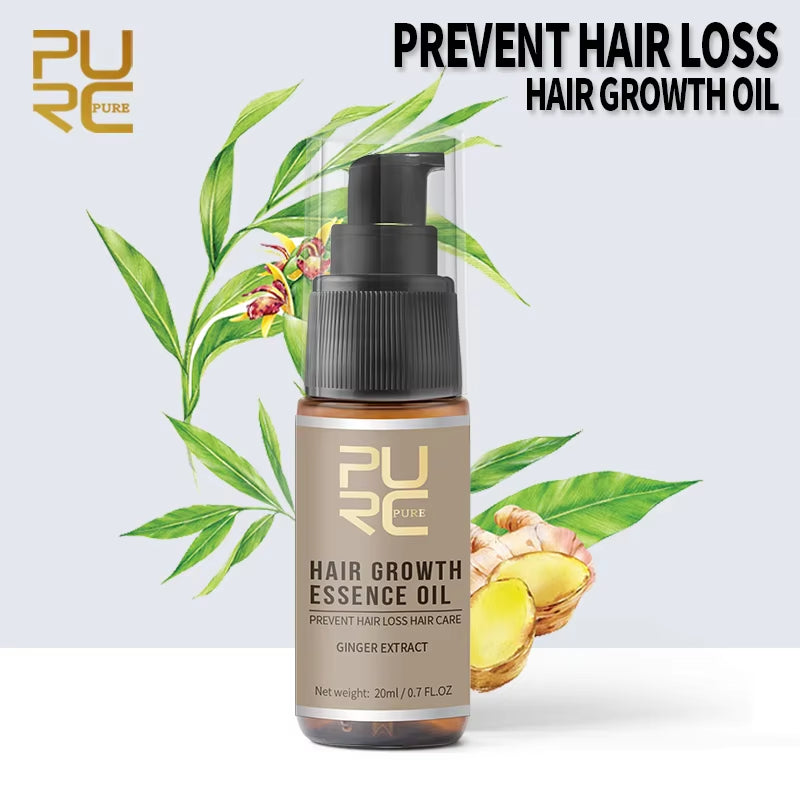 PURC hair growth essence oil for hair loss prevention, featuring ginger extract, ideal hair growth scalp treatment.
