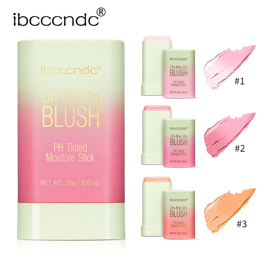 Temperature Change Tint Blush Stick products including three shades of On-the-Go Blush moisture stick by ibcccndc.