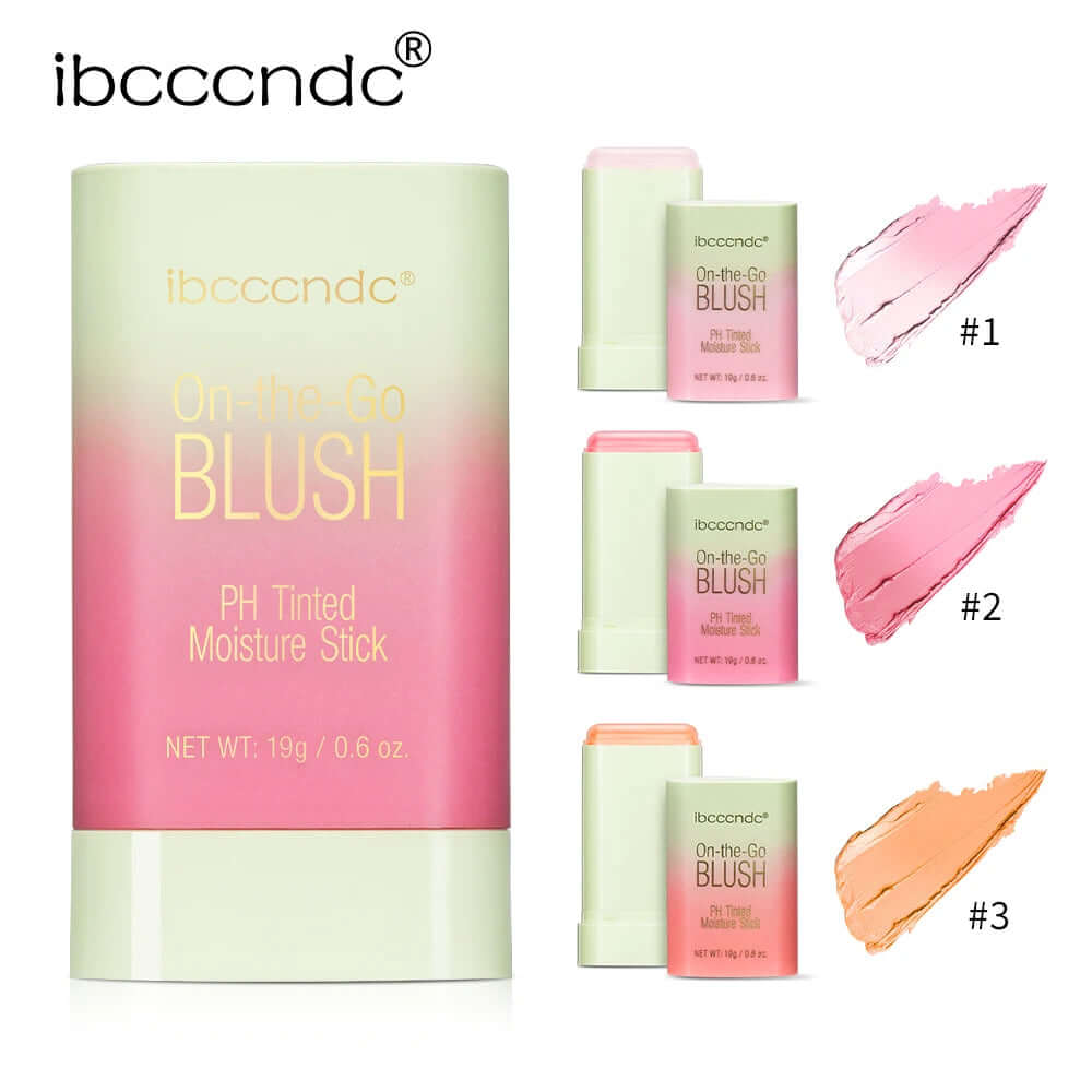 Temperature Change Tint Blush Stick products including three shades of On-the-Go Blush moisture stick by ibcccndc.