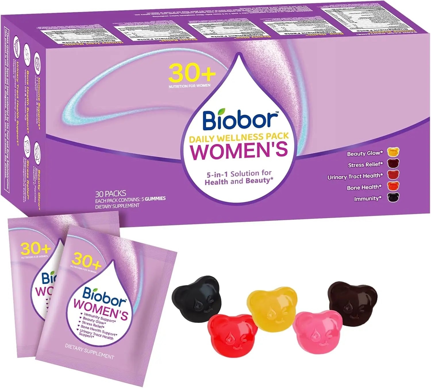 Women’S Daily Nutrition Pack for 30+, 14-Day Gummies Pack with Biotin & Collagen, Magnesium & Ashwagandha, Cranberry Vitamin C, Vitamin D3 K2 | 5-In-1 Beauty, Mood, Immune & Bone Support