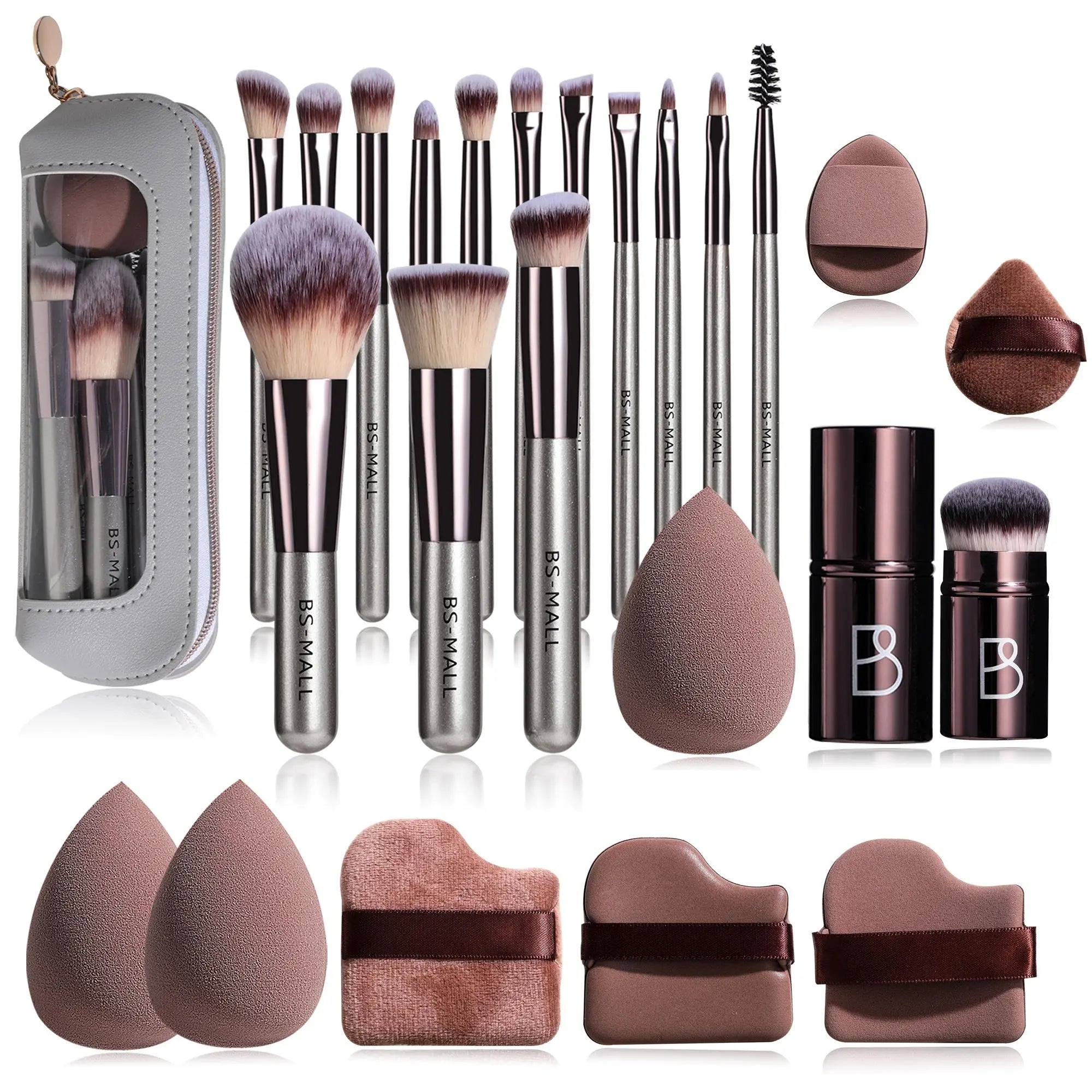 Professional Makeup Brush Set, Compact Makeup Brushes with Makeup Sponge & Puff Kit, Complete Cosmetic Tools for Women, Makeup Accessories, Makeup Organizer Pouch