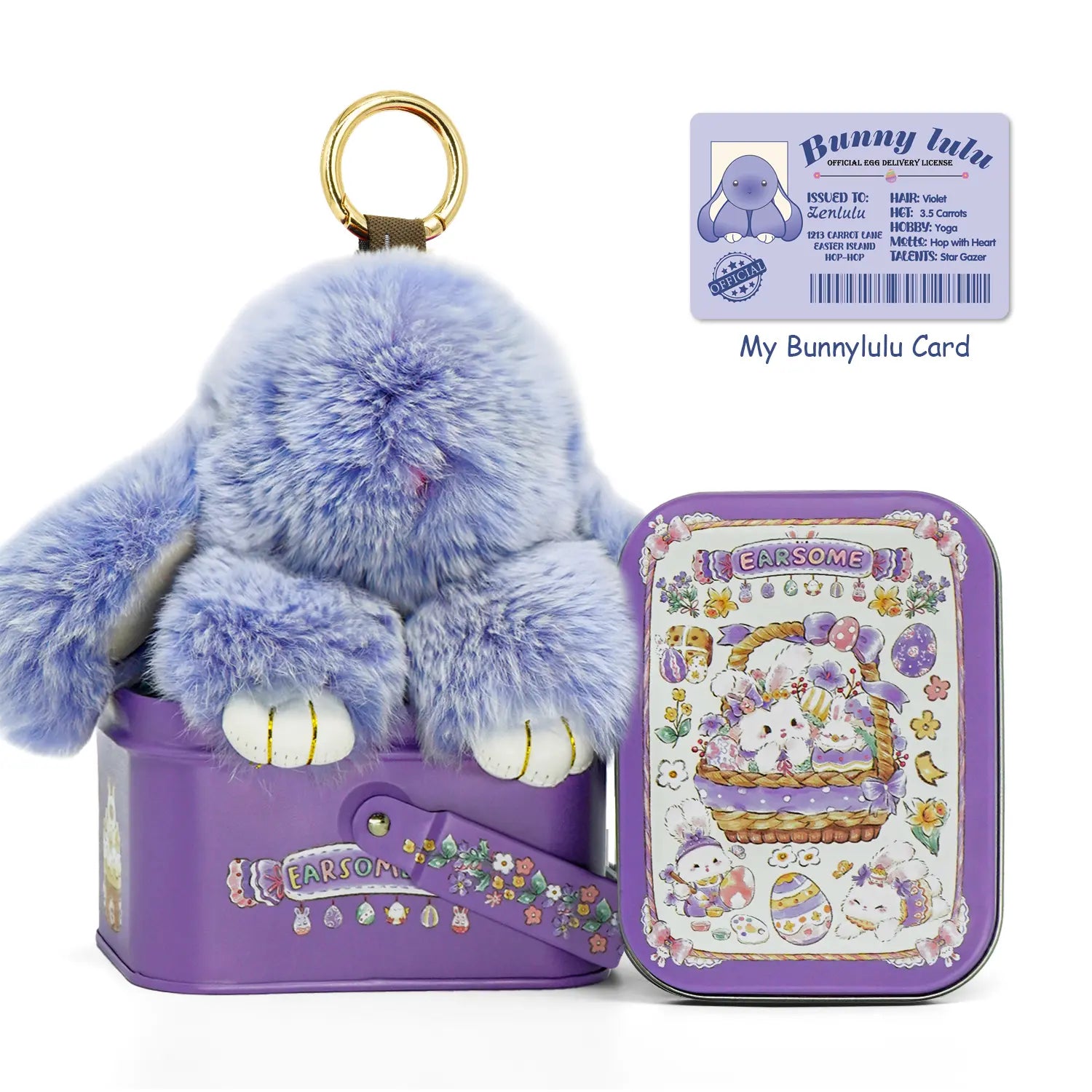 【Bunnylulu】Handmade Bunny Pompom Keychain with Tin Box, Summervibes Graduation Gift for Friends & Students, Stress-Relief Charm, Keepsake Gift