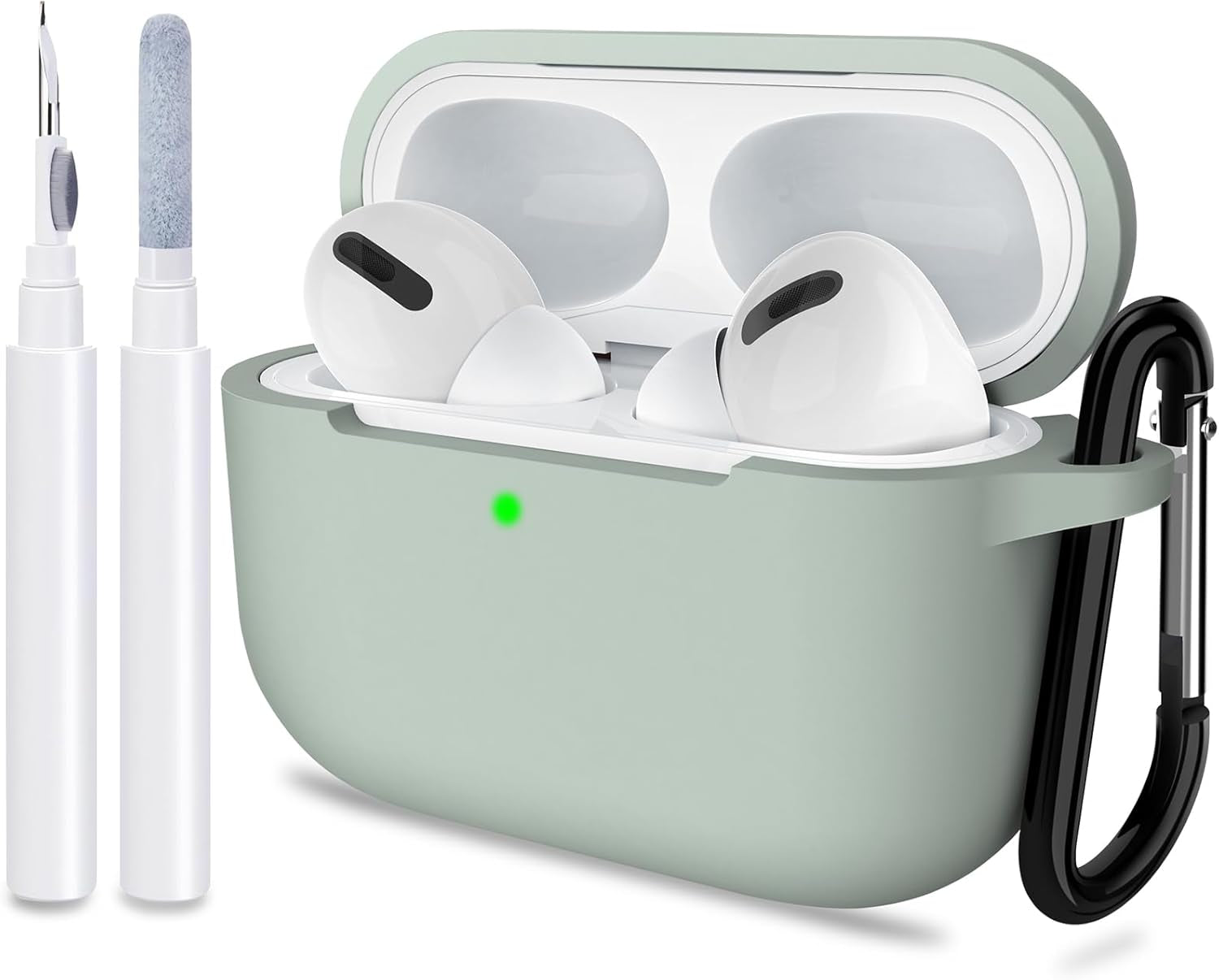 ATUAT for Airpods Pro 1St/2Nd Generation Case Cover, Protective Silicone Skin Accessories with Keychain for Women Men for Apple Airpods Pro 2019/2022 Charging Case,Front LED Visible-Midnight Green