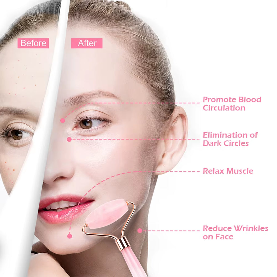 Before and after results using jade gua sha scraping tools for promoting blood circulation and reducing wrinkles.