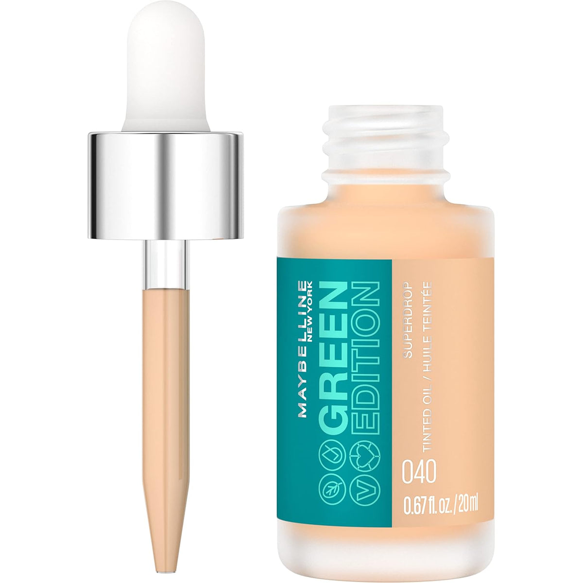 Maybelline Green Edition Superdrop Tinted Oil Base Makeup, Adjustable Natural Coverage Foundation Formulated with Jojoba & Marula Oil, 35, 1 Count