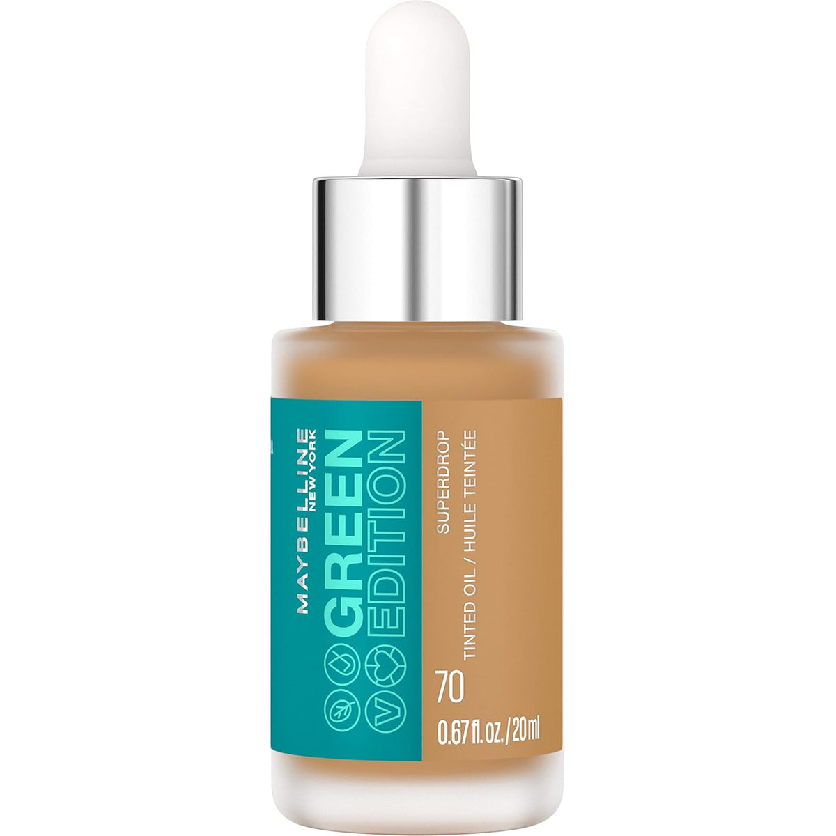 Maybelline Green Edition Superdrop Tinted Oil Base Makeup, Adjustable Natural Coverage Foundation Formulated with Jojoba & Marula Oil, 35, 1 Count