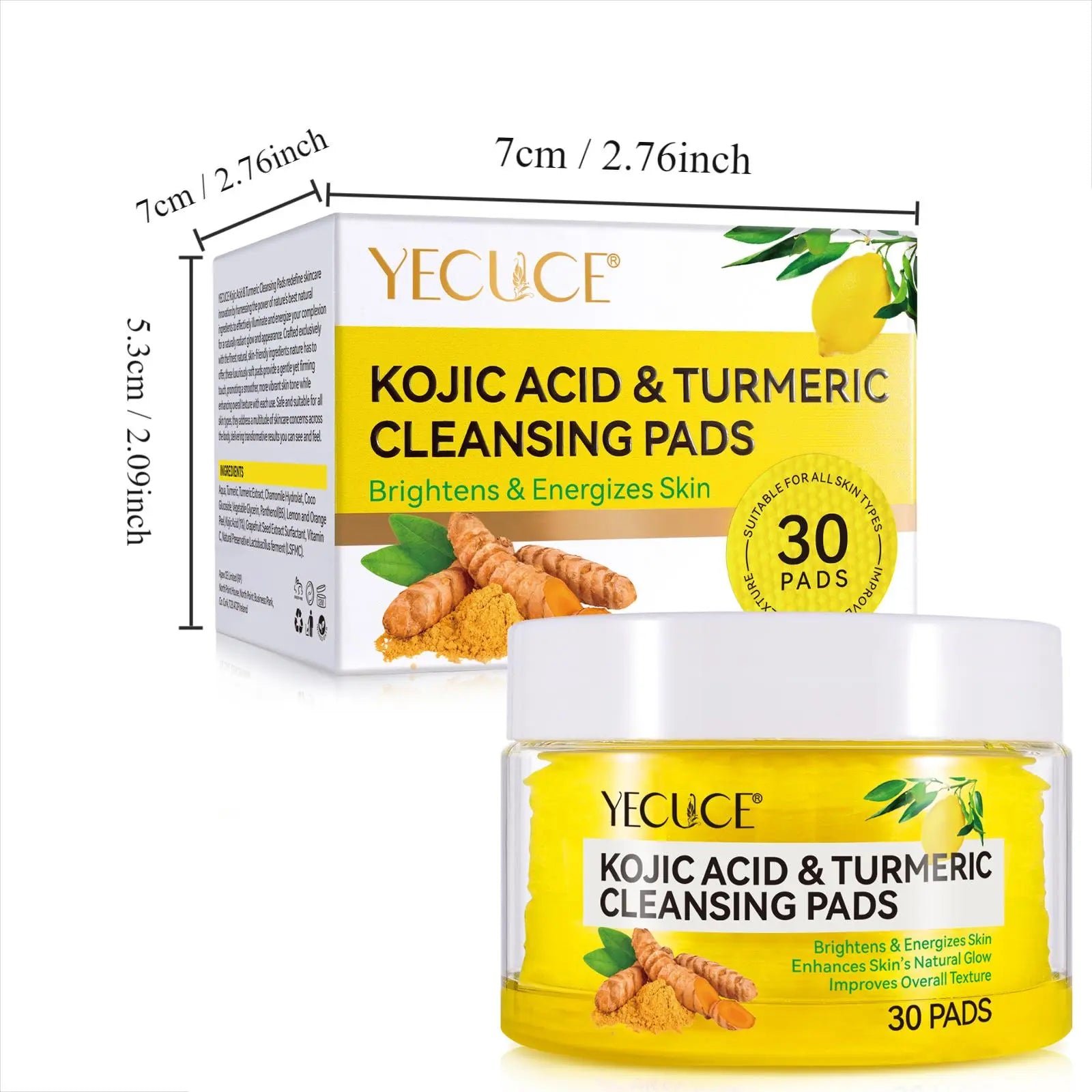 Kojic Acid & Turmeric Cleansing Pads, 30 Pads Exfoliating Skin Care Pad for Revitalizing Skin, Personal Skin Care Products for Women & Men