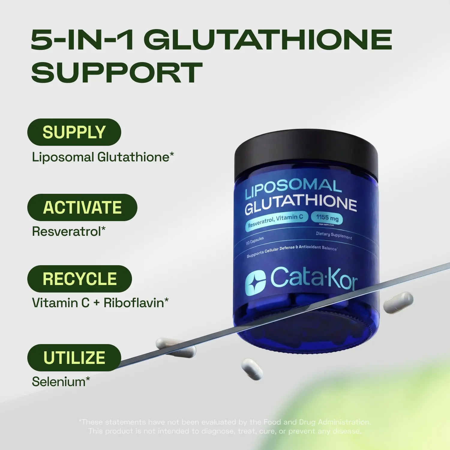 Cata-Kor Liposomal Glutathione Supplement – 1155 Mg | Vitamin C | Riboflavin (B2) | Selenium | Resveratrol Complex – Supports Antioxidant Defense & Cellular Health – Vitamin Dietary Supplement