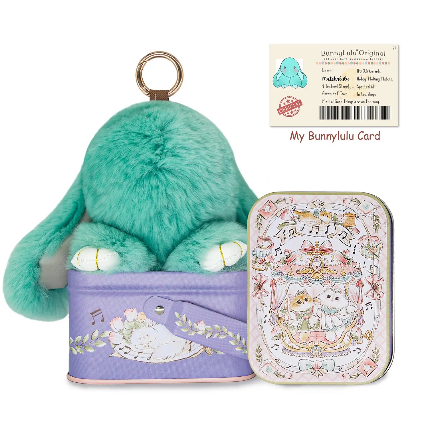 【Bunnylulu】Handmade Bunny Pompom Keychain with Tin Box, Summervibes Graduation Gift for Friends & Students, Stress-Relief Charm, Keepsake Gift
