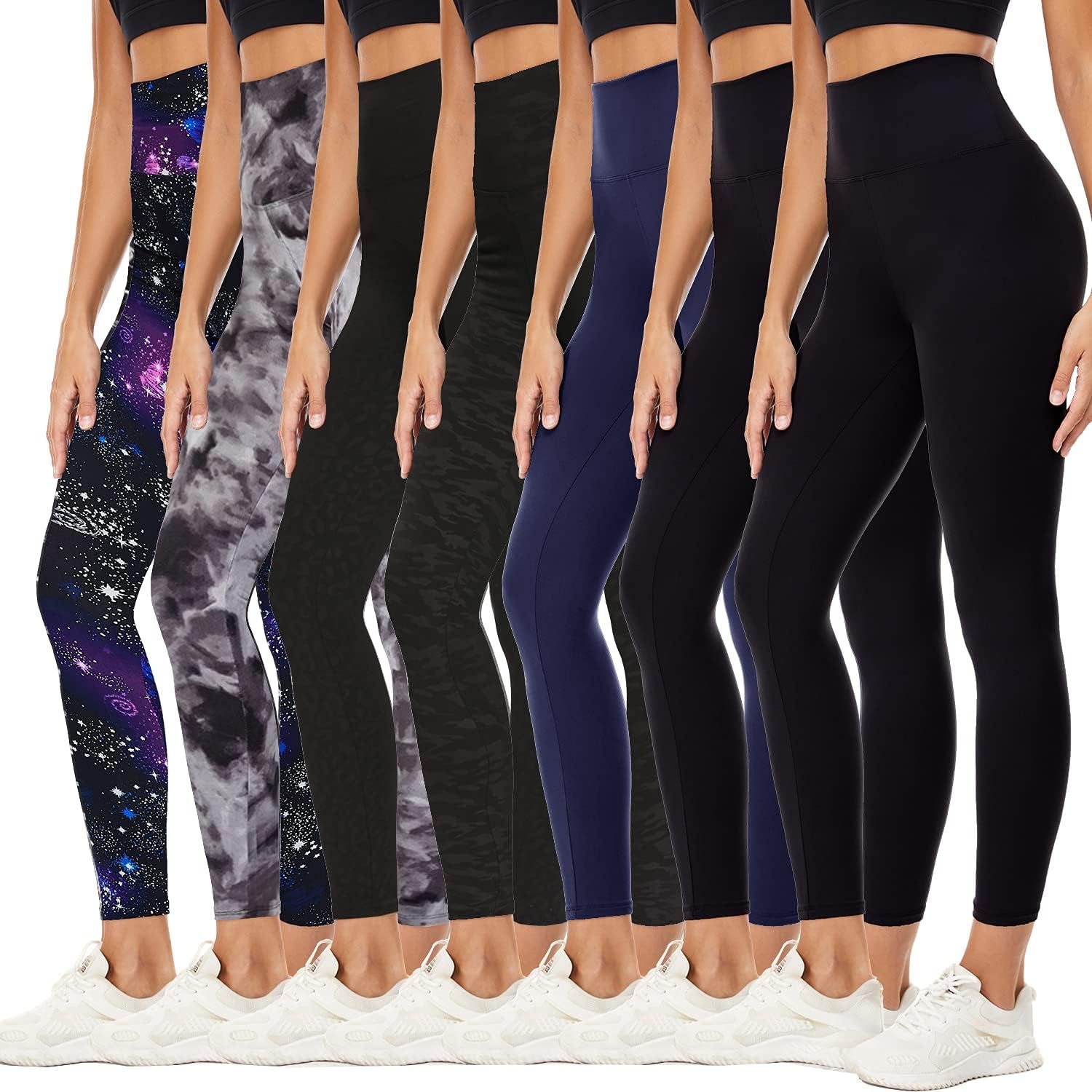 YOLIX 7 Pack High Waisted Leggings for Women, Black Soft Workout Athletic Yoga Leggings