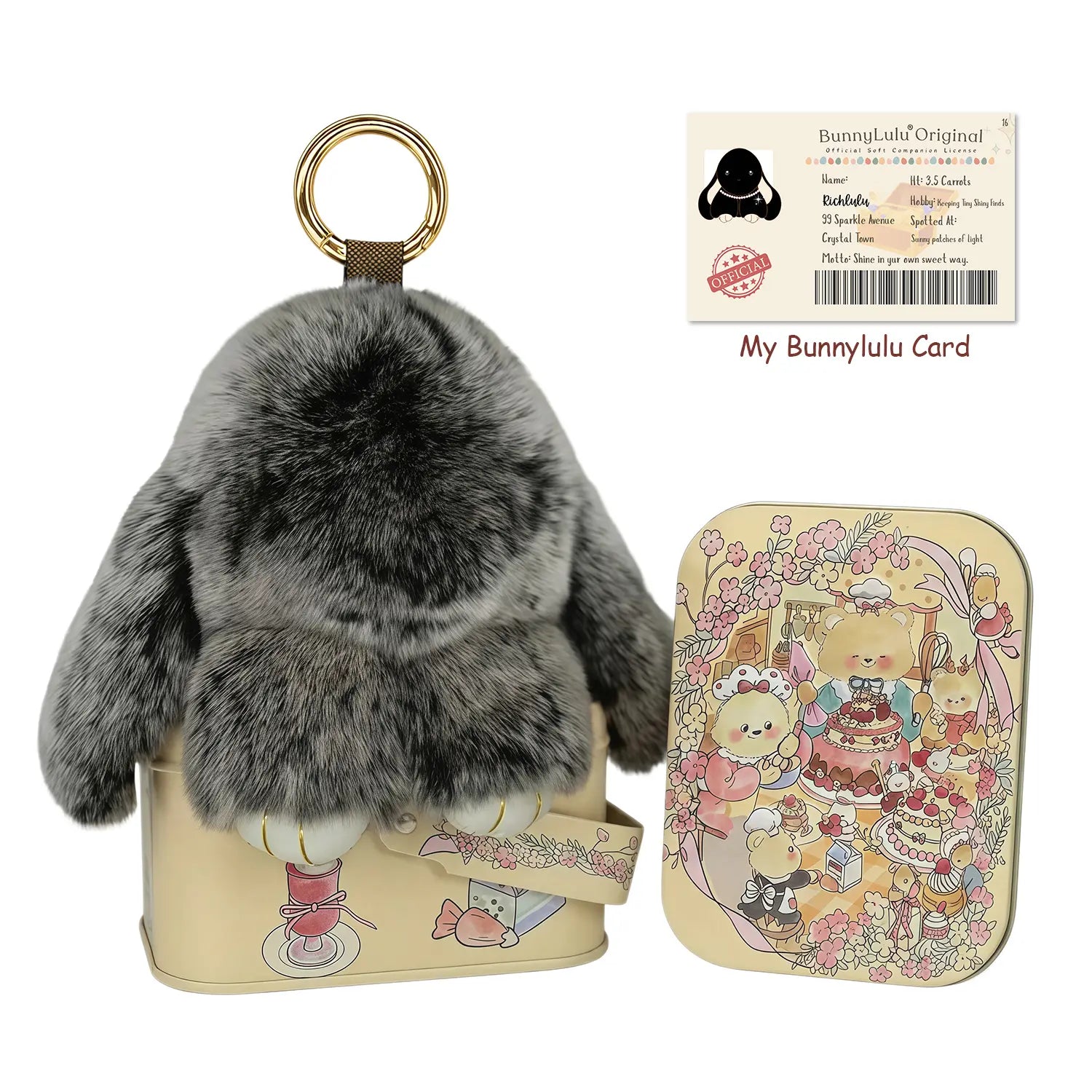 【Bunnylulu】Handmade Bunny Pompom Keychain with Tin Box, Summervibes Graduation Gift for Friends & Students, Stress-Relief Charm, Keepsake Gift