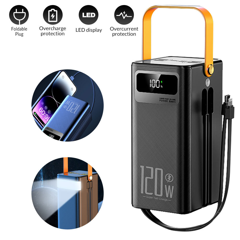 120W 70000Mah Portable Power Bank Large Capacity External Battery Fast Charging