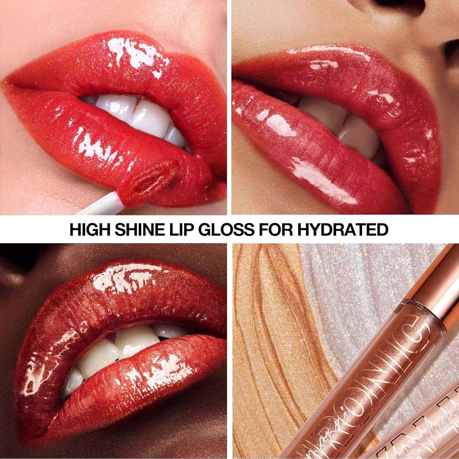 Nude Brown Lip Gloss Plumping Glitter Lip Gloss for Girls Women Lip Plumping Tinted Lipgloss High Pigment Plumper Long Lasting Moisturizing Lip Gloss Oil Shimmer Natural Lipstick Lip Liner(02