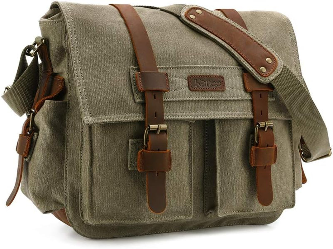 Kattee Leather Canvas Camera Bag Vintage DSLR SLR Messenger Shoulder Bag