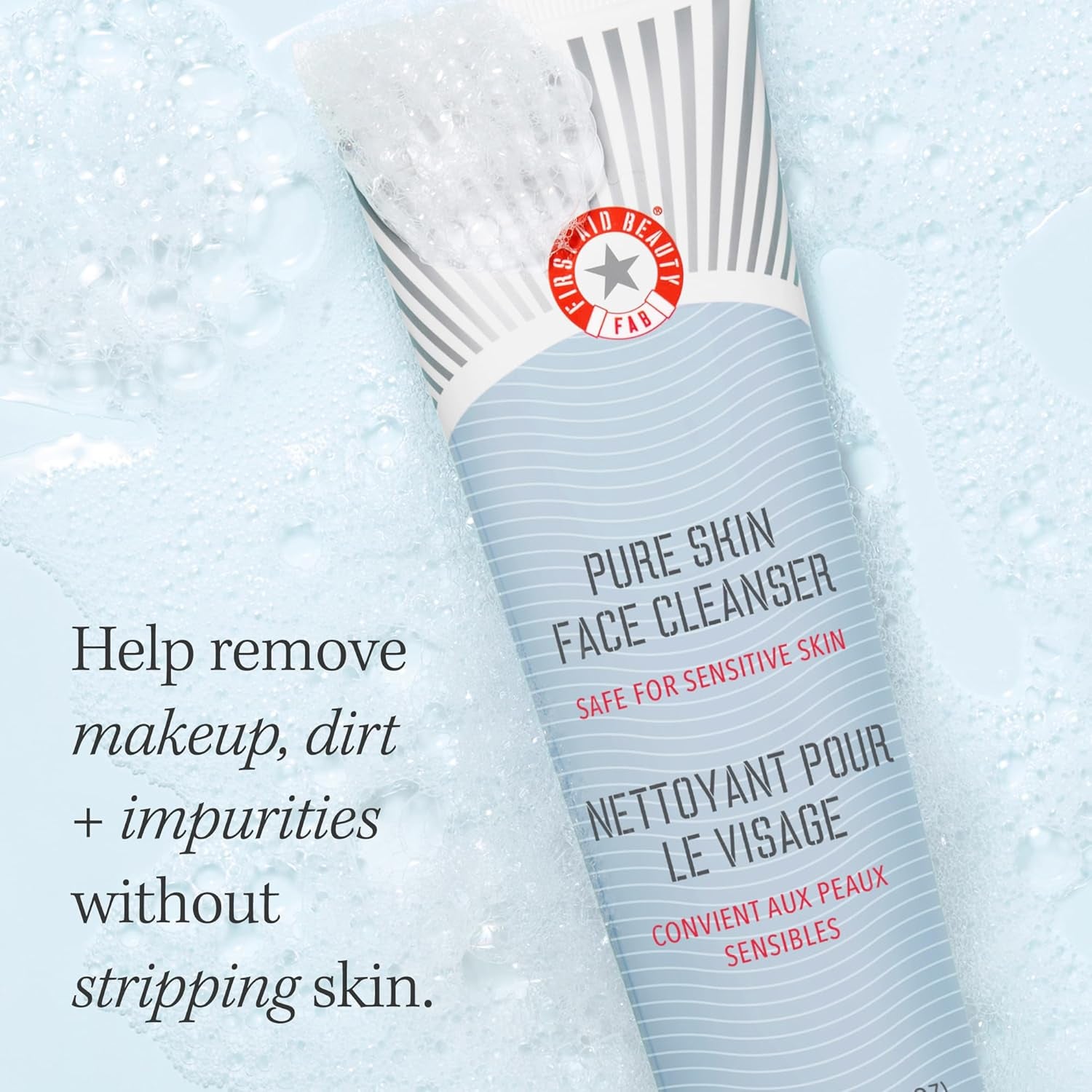 First Aid Beauty Pure Skin Face Cleanser, Sensitive Skin Cream Cleanser with Antioxidant Booster, 5 Oz.