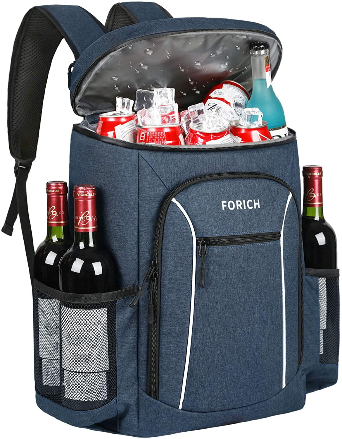 FORICH Cooler Backpack Portable Soft Backpack Coolers Insulated Leak Proof Large Cooler Bag for Men Women to Work Lunch Travel Beach Camping Hiking Picnic Fishing Beer Bottle Backpacks, 30 Cans (Blue)