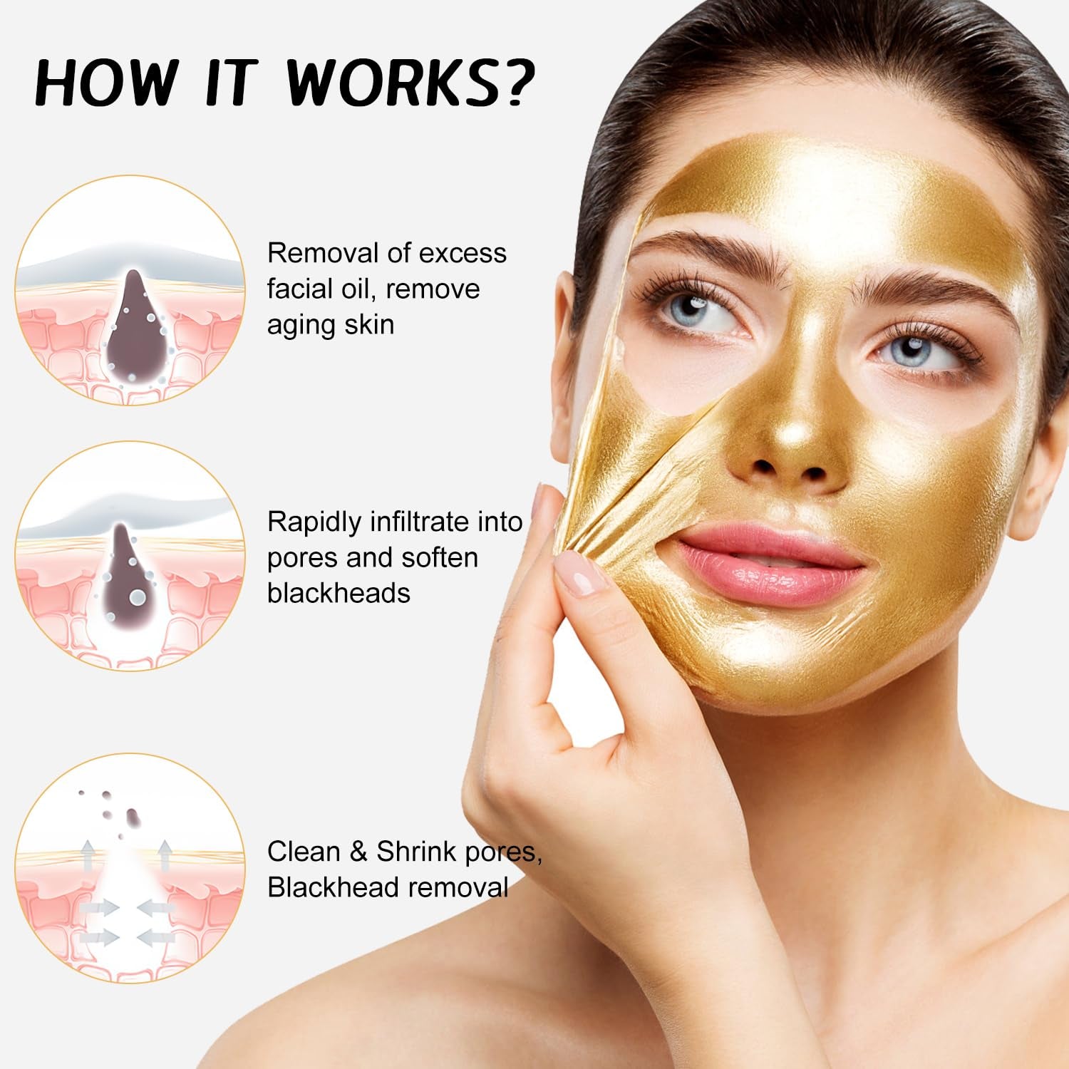 Rednow Gold Foil Peel-Off Mask,Gold Peel off Face Mask Anti-Wrinkle,98.4% Golden Peel off Mask,Anti-Aging Gold Face Mask for Moisturizing,Removes Blackheads,Reduces Fine Lines,Cleans Pores(2Pcs)