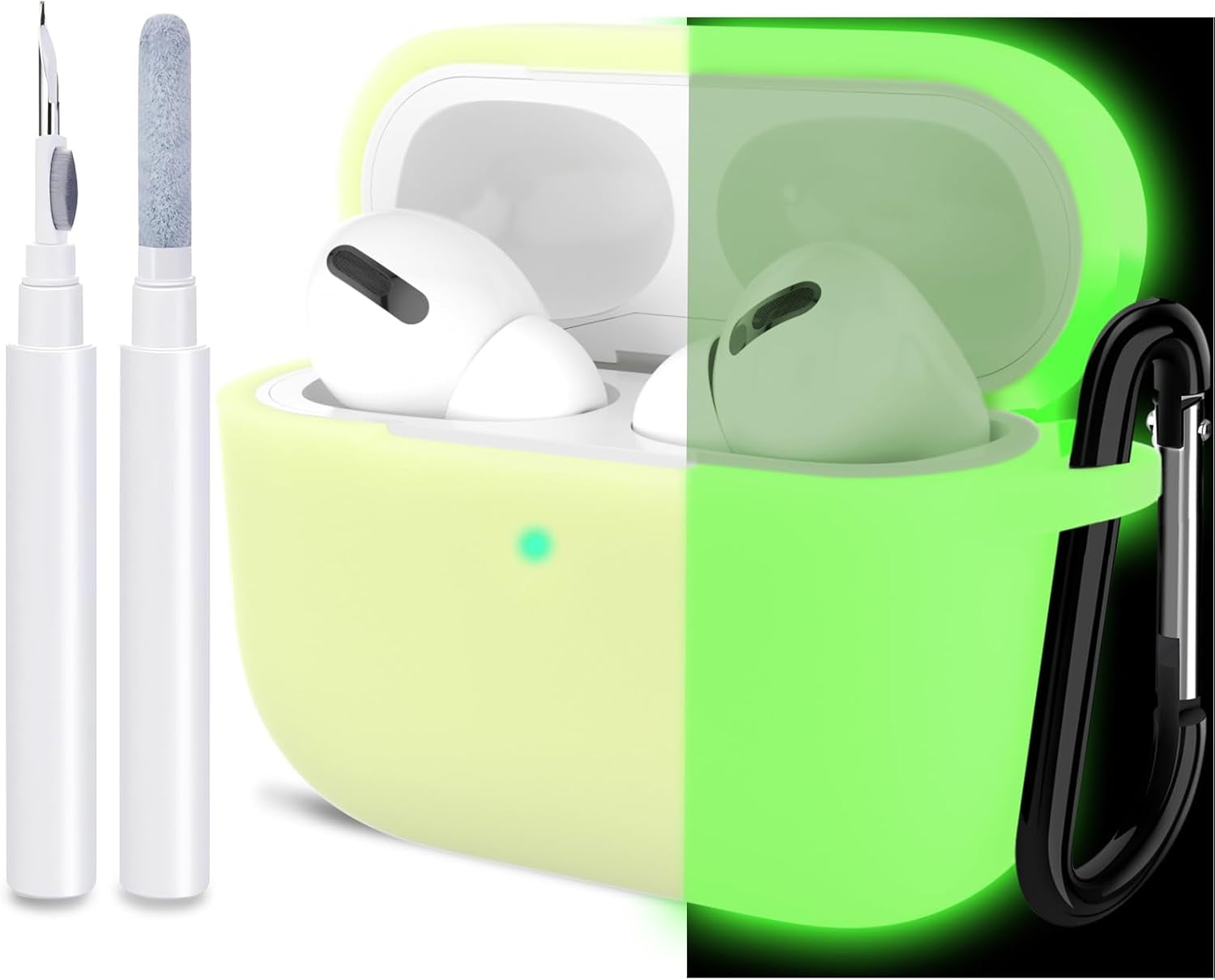 ATUAT for Airpods Pro 1St/2Nd Generation Case Cover, Protective Silicone Skin Accessories with Keychain for Women Men for Apple Airpods Pro 2019/2022 Charging Case,Front LED Visible-Midnight Green