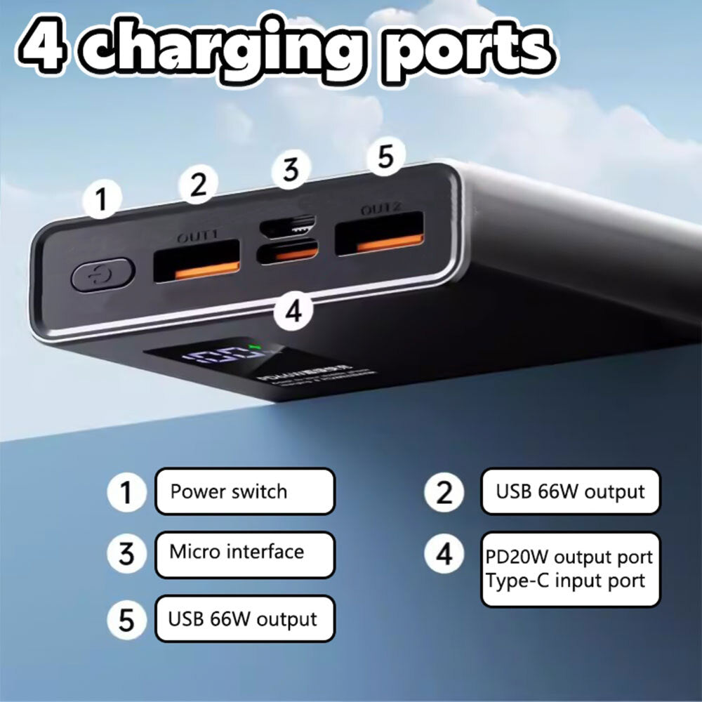 120W 70000Mah Portable Power Bank Large Capacity External Battery Fast Charging