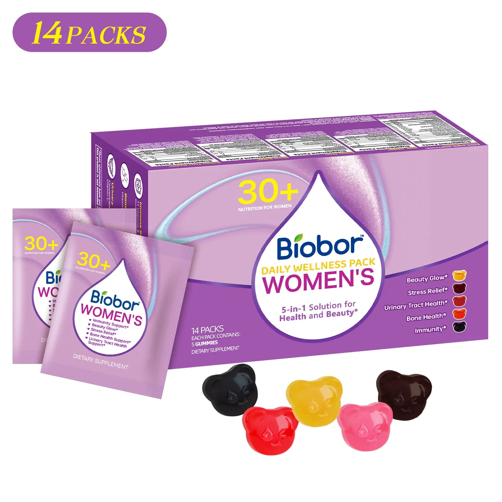 Women’S Daily Nutrition Pack for 30+, 14-Day Gummies Pack with Biotin & Collagen, Magnesium & Ashwagandha, Cranberry Vitamin C, Vitamin D3 K2 | 5-In-1 Beauty, Mood, Immune & Bone Support