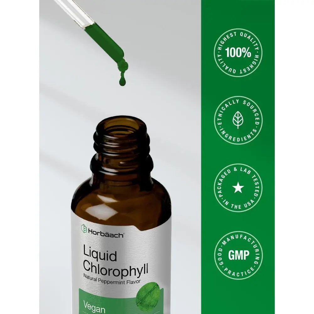 Horbäach Liquid Chlorophyll Drops | 2 Oz | Vegan, Non-Gmo, and Gluten Free Formula | Natural Peppermint Flavor