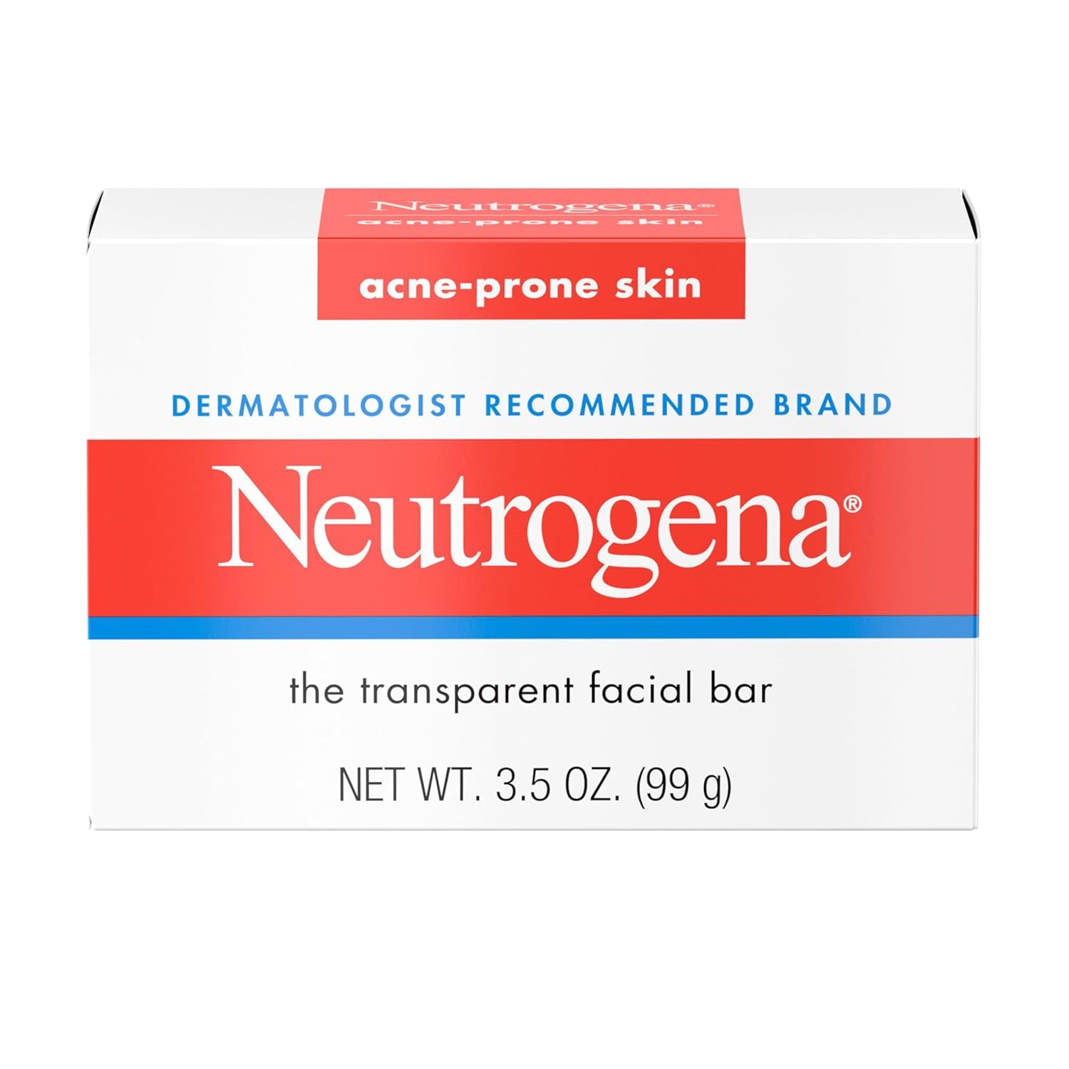 Facial Cleansing Bar for Acne-Prone Skin, Gentle Non-Medicated Daily Cleanser, Non-Comedogenic Transparent Soap with Glycerin, No Dyes or Detergents, 3.5 Oz