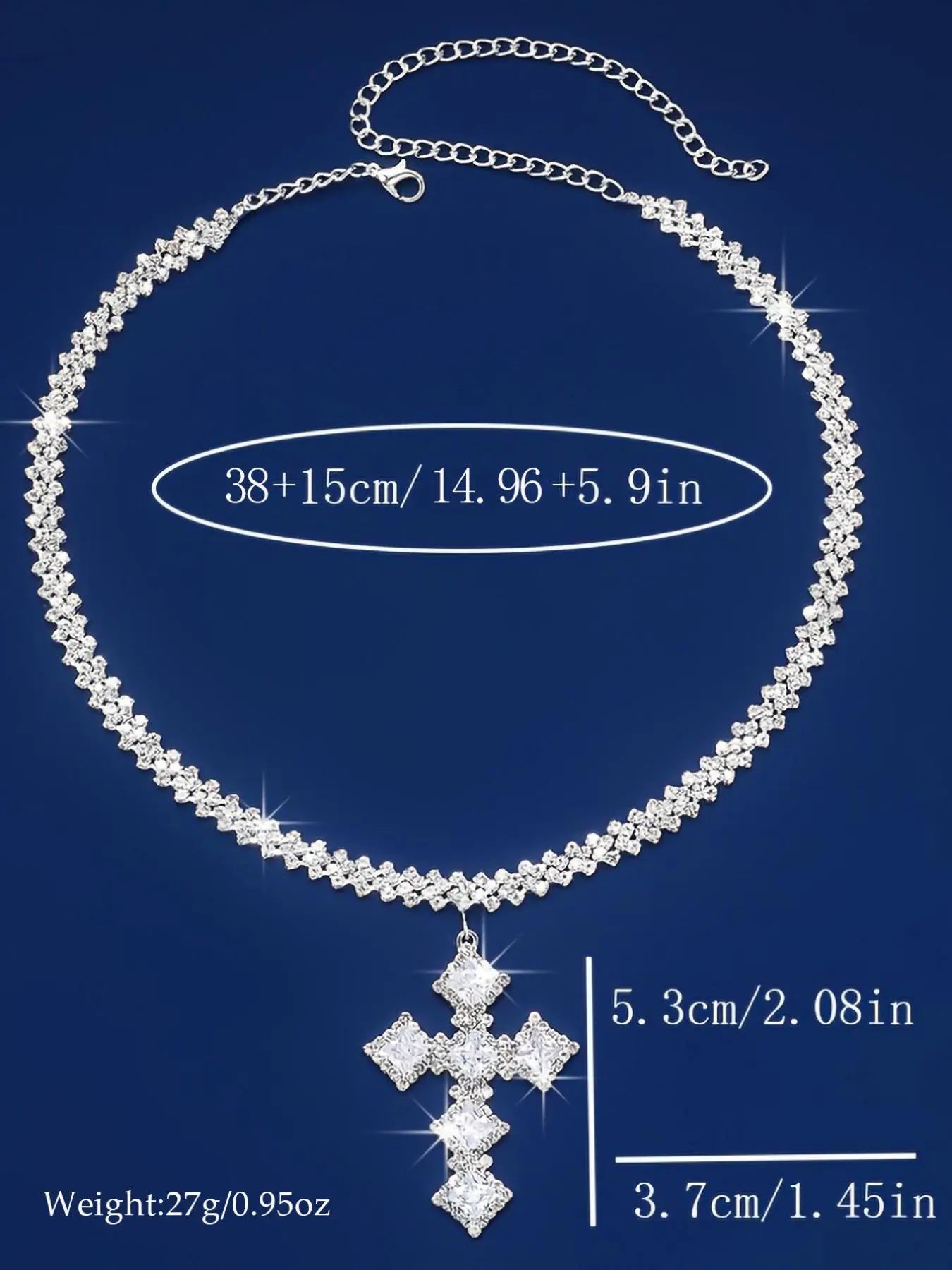 Elegant Luxury Rhinestone Decor Cross Statement Necklace for Women, Gorgeous Matching Necklace, Chic Jewelry for Party, Daily Clothing Decor, Rhinestone Decorated Necklace, Cross Necklaces