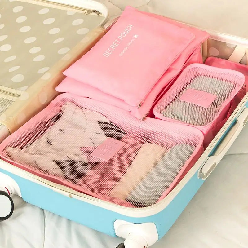 Travel Bag Organizer; 6-piece Large Suitcase Storage for Clothes, Shoes and Make-up