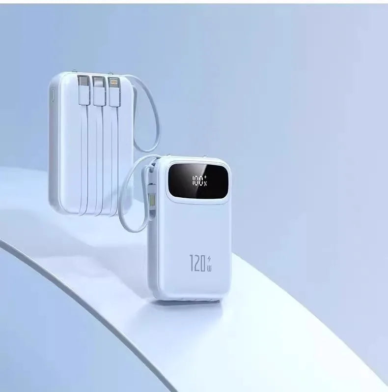Portable Power Bank 10000–20000mAh with Built-In Cables