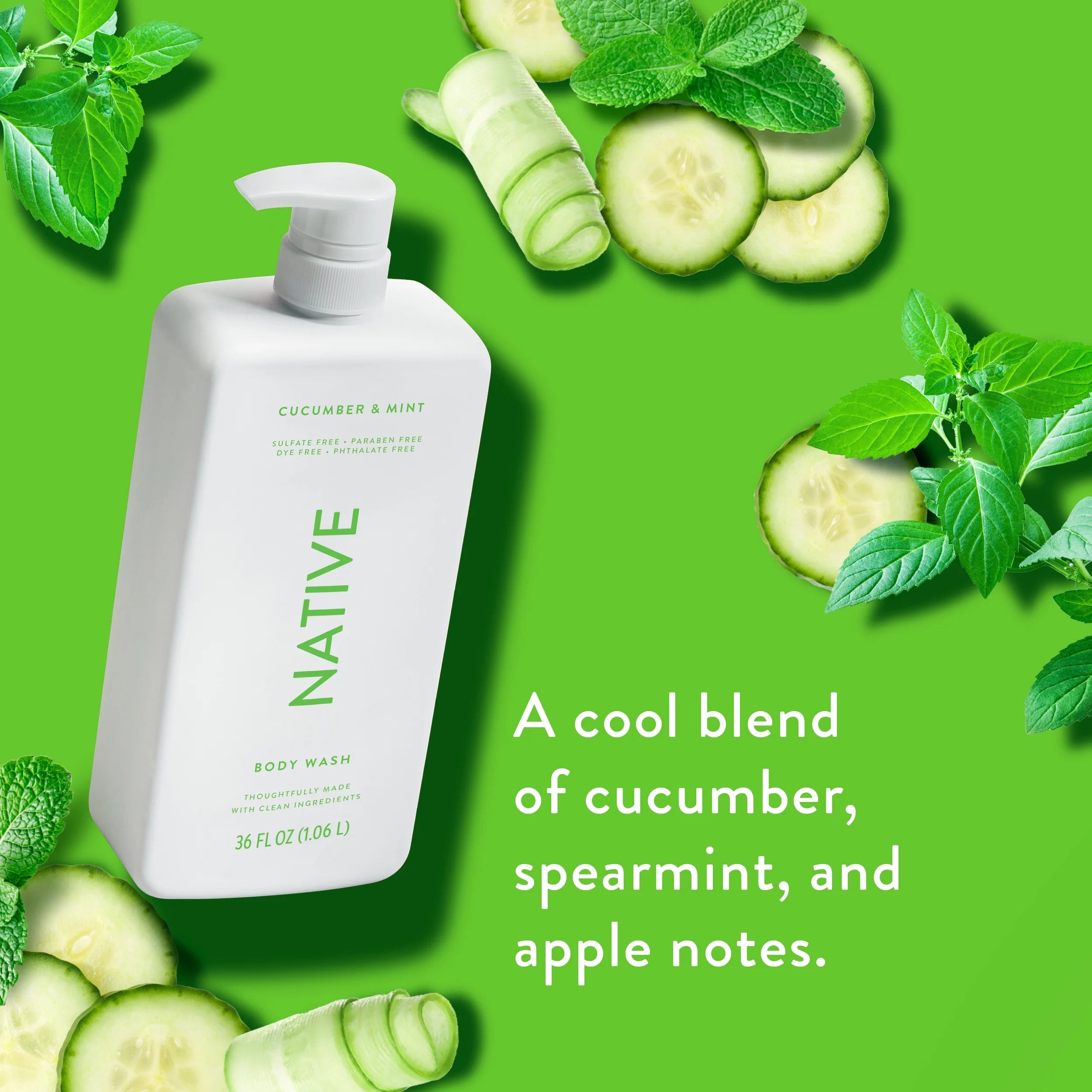 Body Wash Cucumber & Mint Sulfate Free, Paraben Free, for Men and Women, 36 Oz