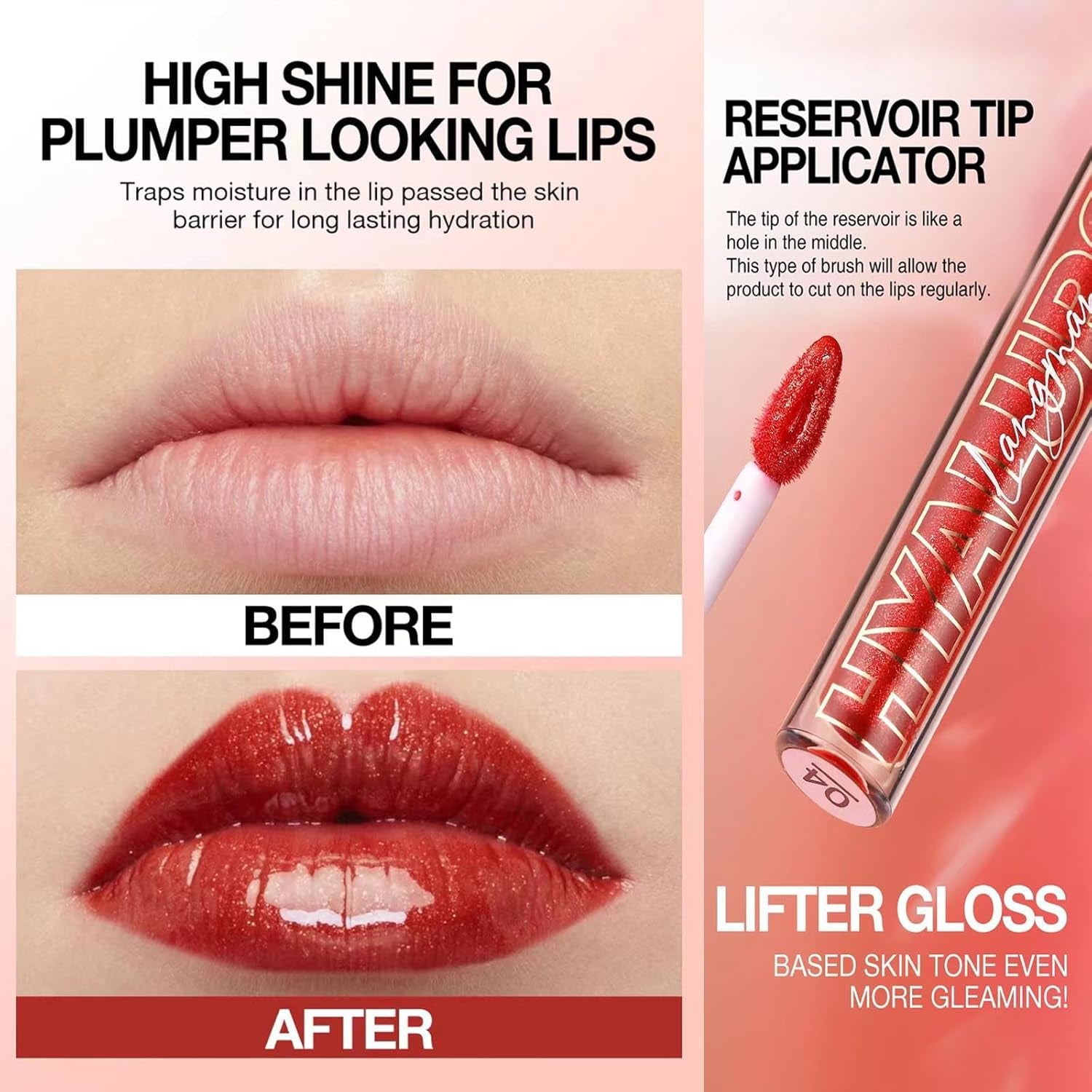 Nude Brown Lip Gloss Plumping Glitter Lip Gloss for Girls Women Lip Plumping Tinted Lipgloss High Pigment Plumper Long Lasting Moisturizing Lip Gloss Oil Shimmer Natural Lipstick Lip Liner(02