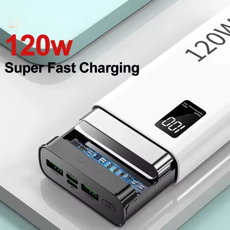 120W Super Fast Charge Portable Power 50000Mah Large Capacity Portable Power Bank Digital Display External Battery