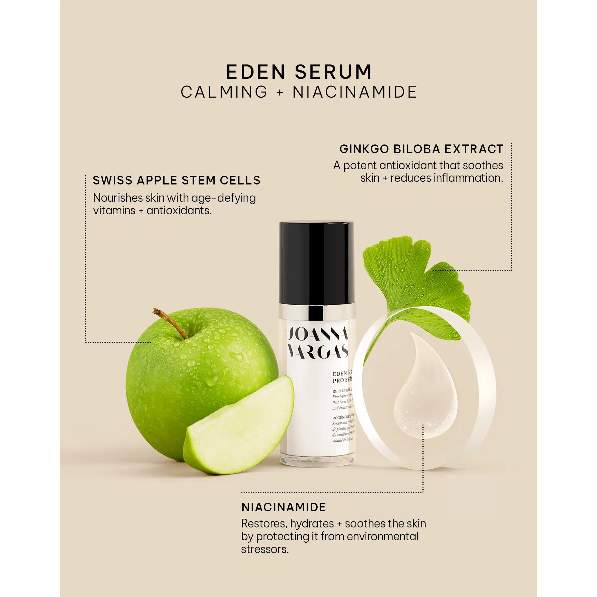 Joanna Vargas | Eden Rejuvenating Pro Face Serum with Hyaluronic Acid & Niacinamide for Plump & Glowing Skin Repair Formula 30Ml Gel Brightening for Sensitive Skin - Calendula