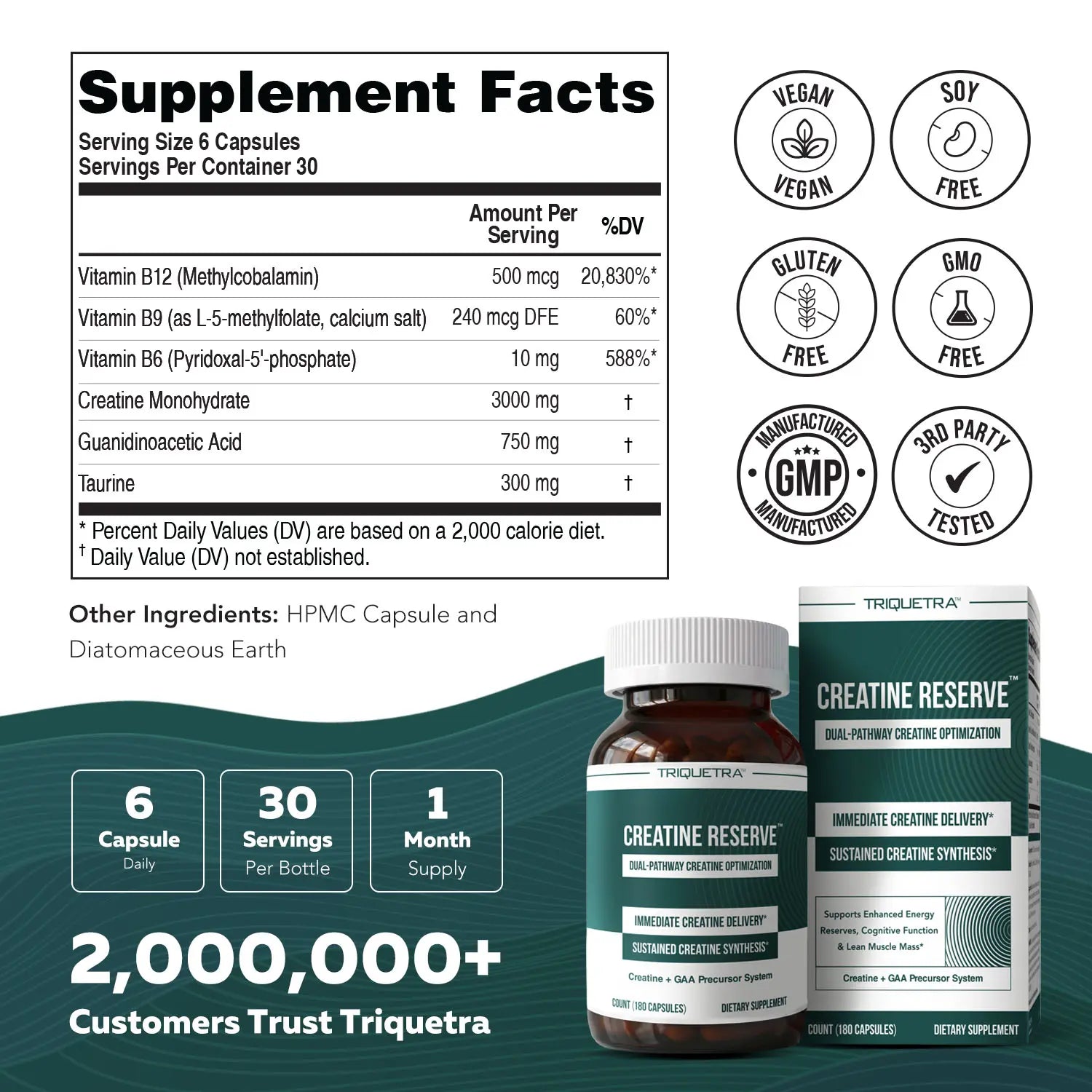 Creatine Reserve – Creatine Monohydrate + GAA with B Vitamins & Taurine – Dual-Source Creatine Formula for Women & Men – Non-Gmo (30 Servings)