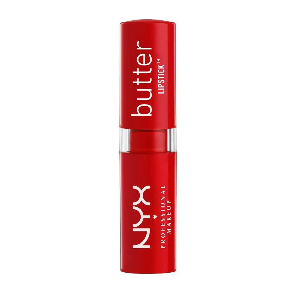 NYX Butter Lipstick Big Cherry in red packaging showcasing the product design and branding.