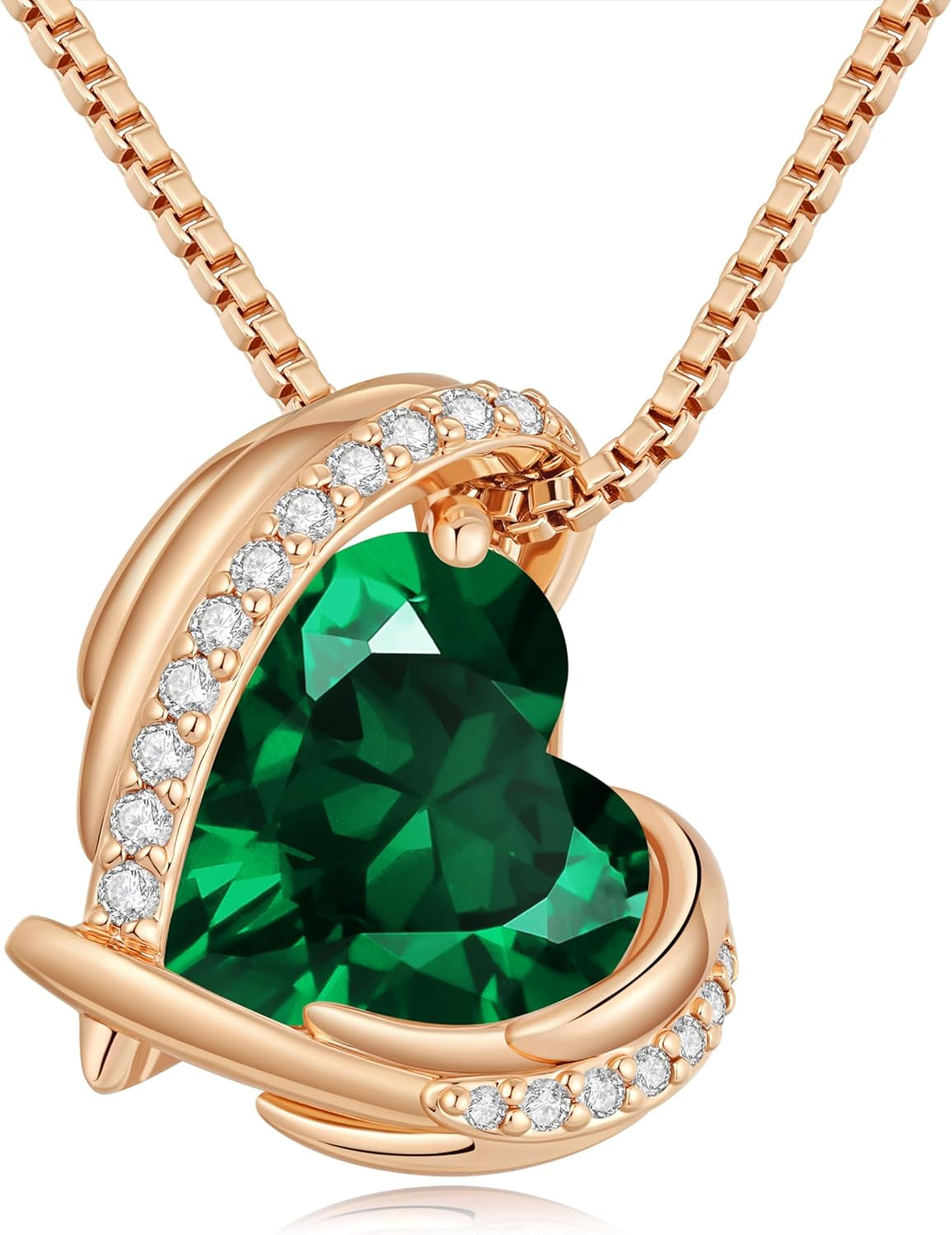 CDE Mothers Day Gifts Love Heart Pendant Necklaces for Women, Silver Tone Rose Gold Tone Birthstone Jewelry Gifts for Wife Her