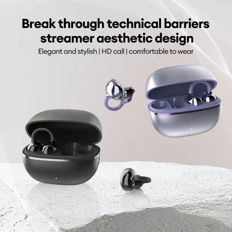 PAXA Earclip C7 Clip-On Design Wireless Earphones, Upgraded Panoramic Sound Headset, Comfortable Wearing & IPX5 Waterproof Sports Earbuds for Work, Fitness